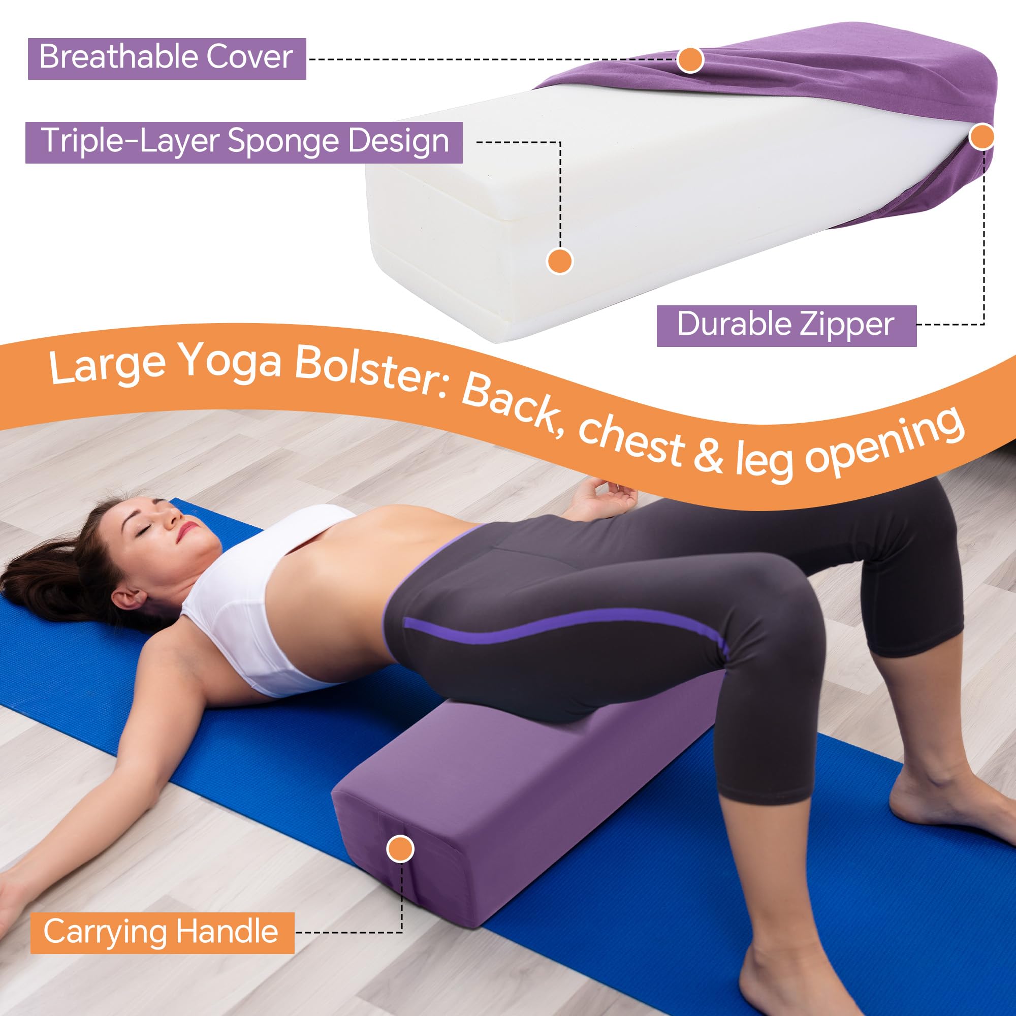 Amazon.com: MABOZOO 2-Piece Yoga Bolster Pillow, Rectangular